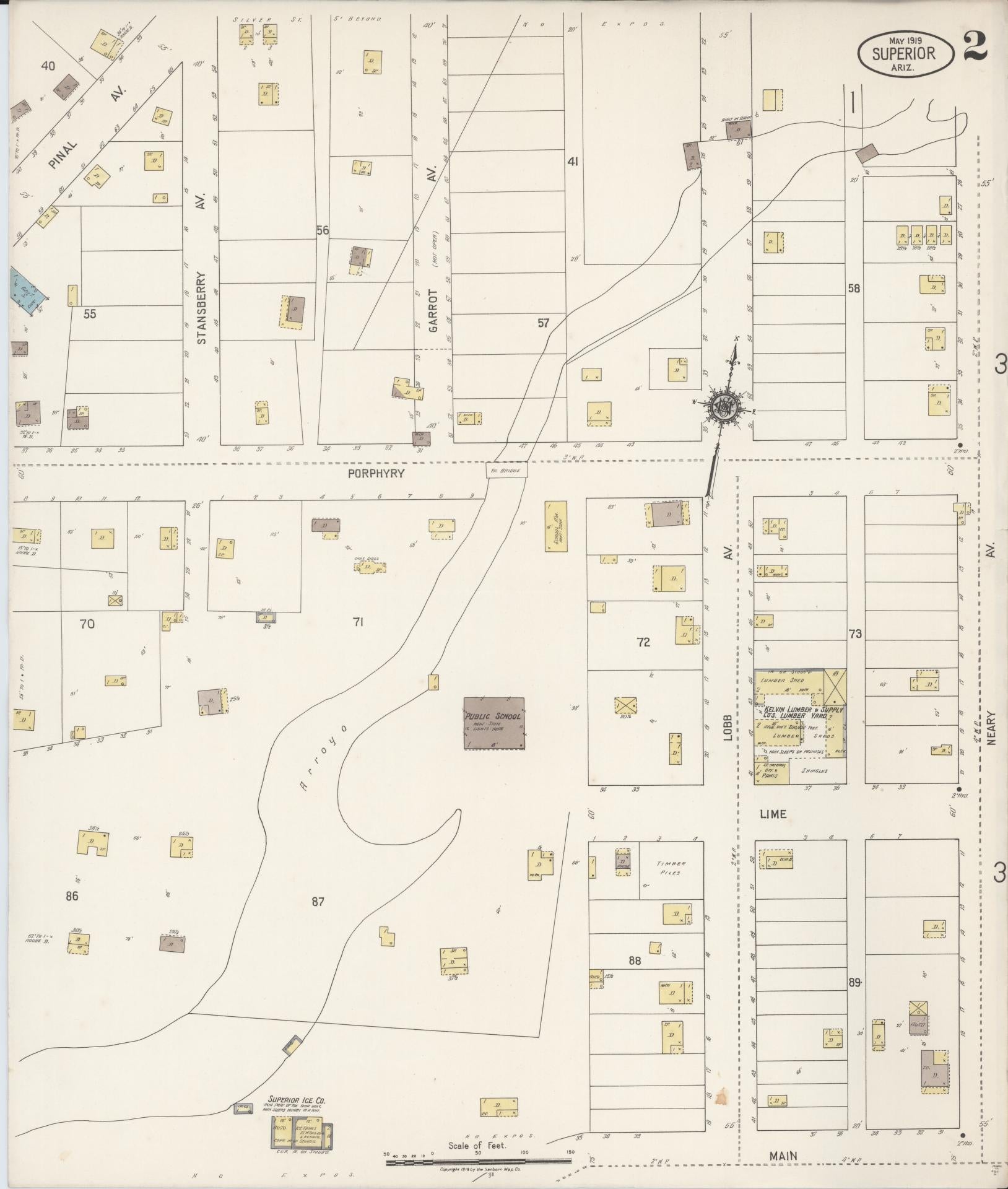 Sanborn Fire Insurance Map from Superior, Pinal County, Arizona (1919), Sheet #0002 - Complete Map Set gallery image, historic Sanborn map, vintage wall art, Arizona Arizona