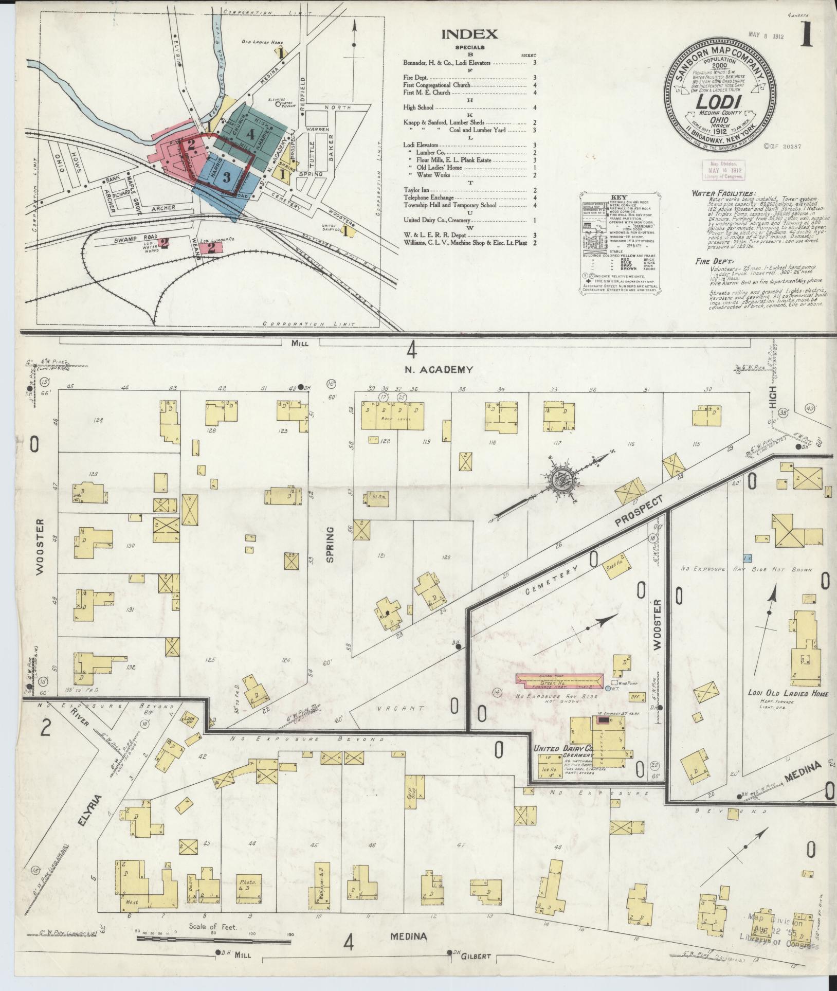 Sanborn Fire Insurance Map from Lodi, Medina County, Ohio (1912), Sheet #0001 - Complete Map Set gallery image, historic Sanborn map, vintage wall art, Ohio Ohio