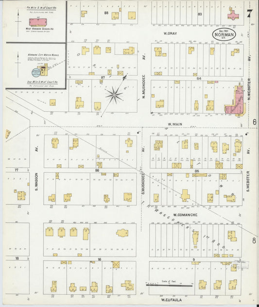 Sanborn Fire Insurance Map from Norman, Cleveland County, Oklahoma (1901), Sheet #0007 - Historic Sanborn Fire Insurance Map Print, vintage old map wall art, antique decor, genealogy gift, Oklahoma Oklahoma map