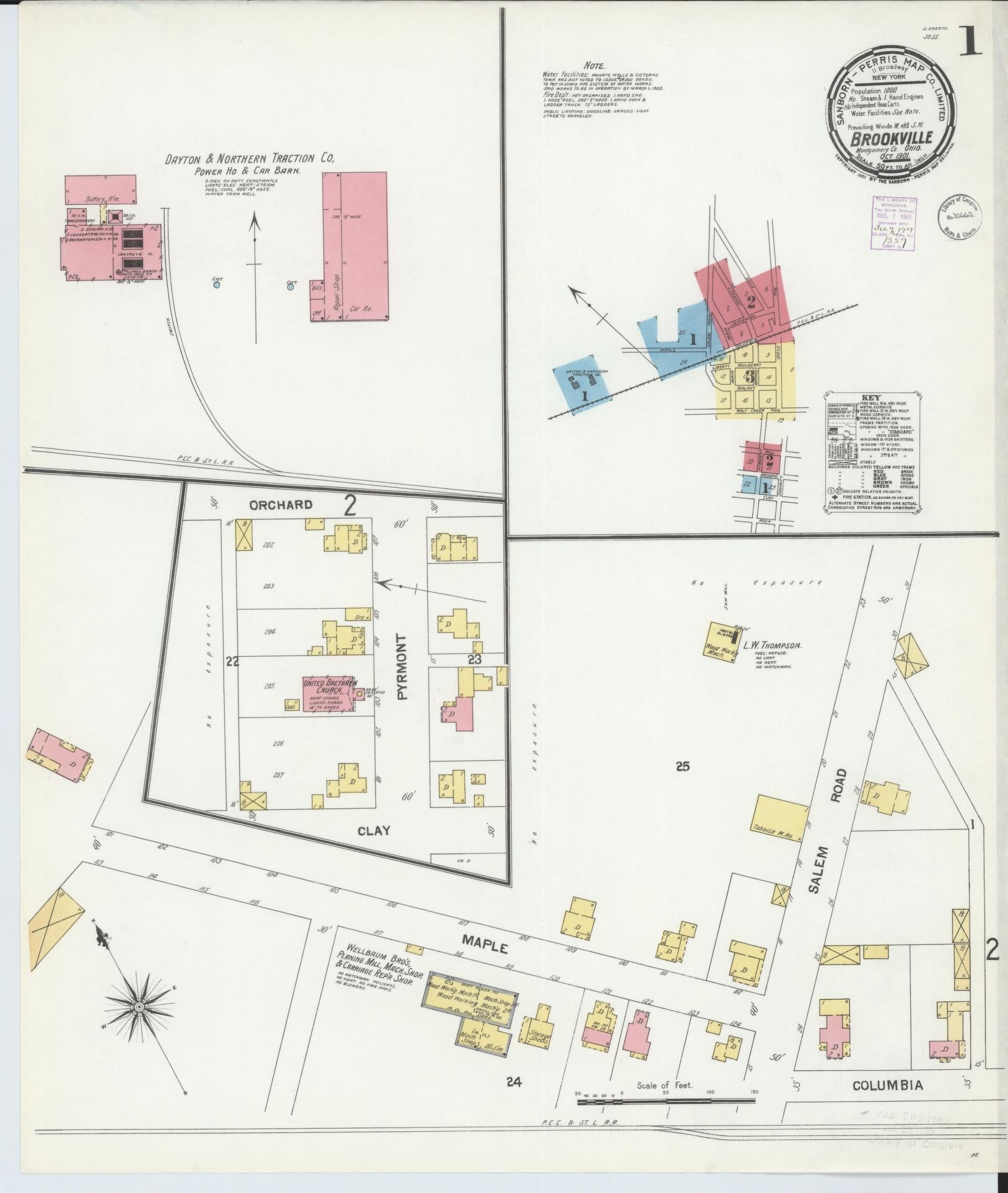 Sanborn Fire Insurance Map from Brookville, Montgomery County, Ohio (1901), Sheet #0001 - Historic Sanborn Fire Insurance Map Print, vintage old map wall art, antique decor, genealogy gift, Ohio Ohio map