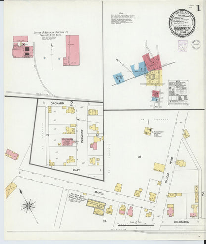 Sanborn Fire Insurance Map from Brookville, Montgomery County, Ohio (1901), Sheet #0001 - Historic Sanborn Fire Insurance Map Print, vintage old map wall art, antique decor, genealogy gift, Ohio Ohio map