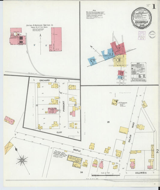 Sanborn Fire Insurance Map from Brookville, Montgomery County, Ohio (1901), Sheet #0001 - Historic Sanborn Fire Insurance Map Print, vintage old map wall art, antique decor, genealogy gift, Ohio Ohio map