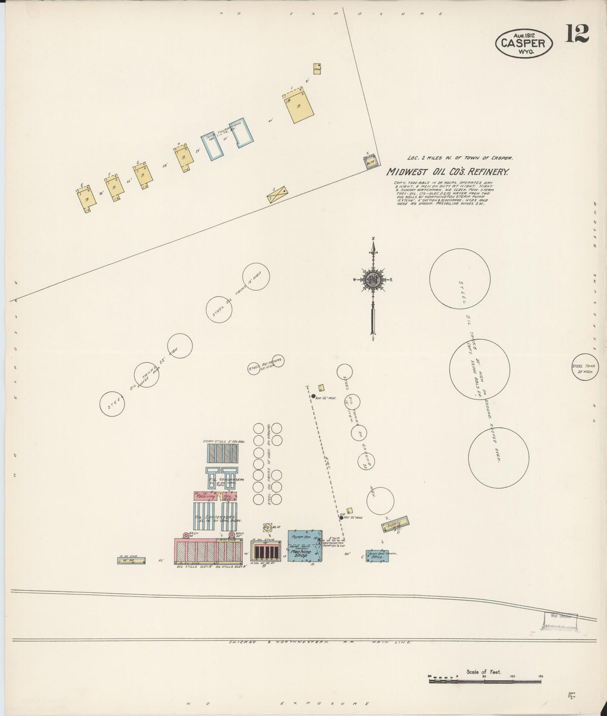 Sanborn Fire Insurance Map from Casper, Natrona County, Wyoming (1912), Sheet #0012 - Historic Sanborn Fire Insurance Map Print, vintage old map wall art, antique decor, genealogy gift, Wyoming Wyoming map