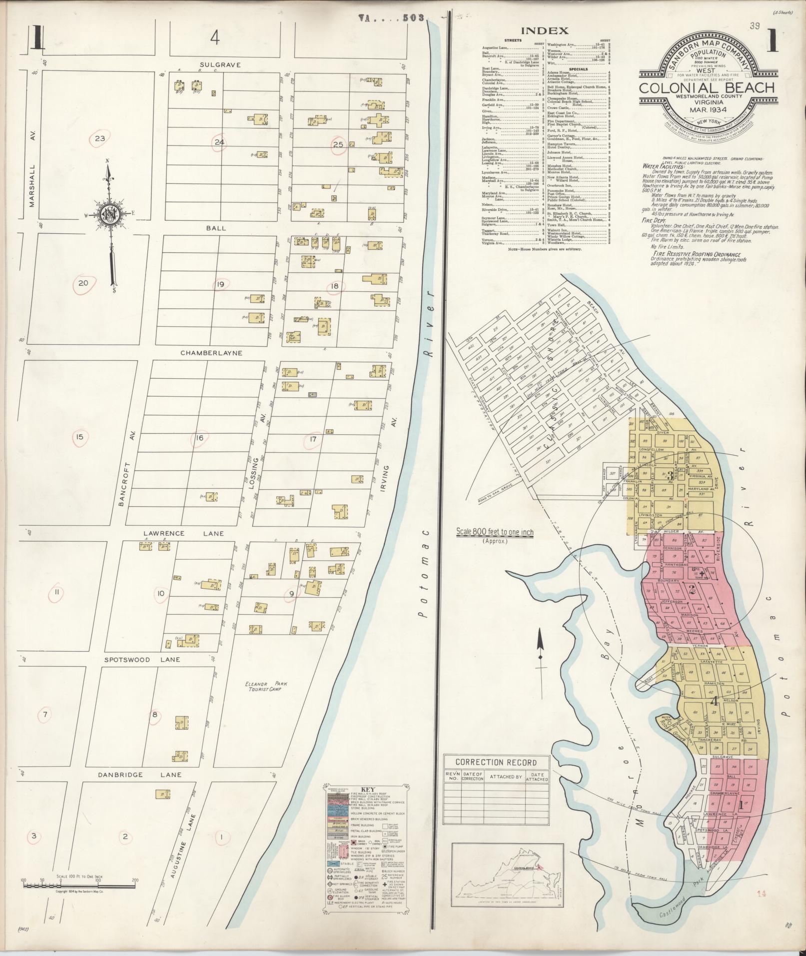 Sanborn Fire Insurance Map from Colonial Beach, Independent Cities, Virginia. (1934) – Historic Sanborn Fire Insurance Map Print