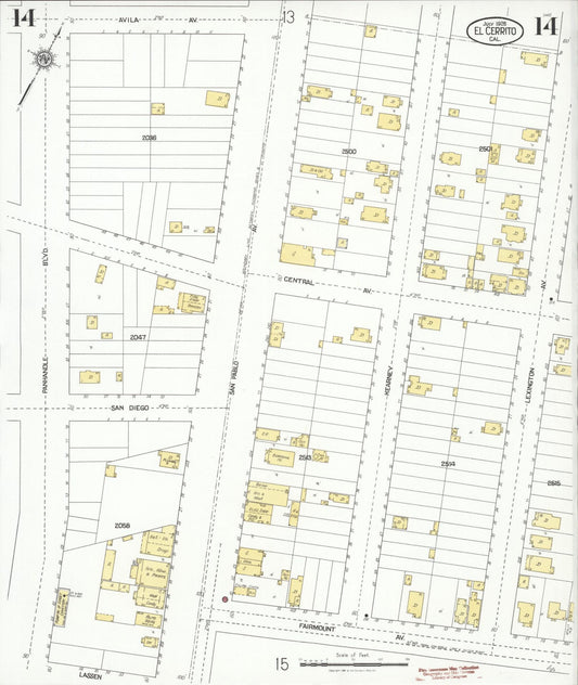 Sanborn Fire Insurance Map from El Cerrito, Contra Costa County, California (1926), Sheet #0014 - Historic Sanborn Fire Insurance Map Print, vintage old map wall art, antique decor, genealogy gift, California California map