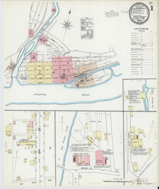 Sanborn Fire Insurance Map from Freeport, Armstrong County, Pennsylvania (1891), Sheet #0001 - Historic Sanborn Fire Insurance Map Print, vintage old map wall art, antique decor, genealogy gift, Pennsylvania Pennsylvania map