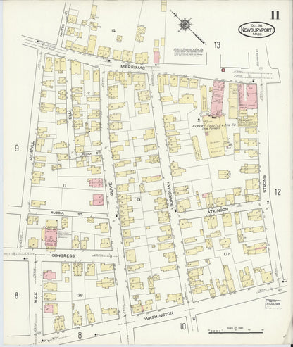 Sanborn Fire Insurance Map from Newburyport, Essex County, Massachusetts (1914), Sheet #0011 - Historic Sanborn Fire Insurance Map Print, vintage old map wall art, antique decor, genealogy gift, Massachusetts Massachusetts map