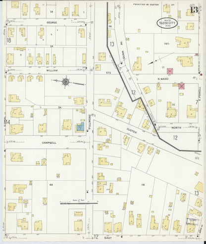Sanborn Fire Insurance Map from Yazoo City, Yazoo County, Mississippi (1911), Sheet #0013 - Complete Map Set gallery image, historic Sanborn map, vintage wall art, Mississippi Mississippi