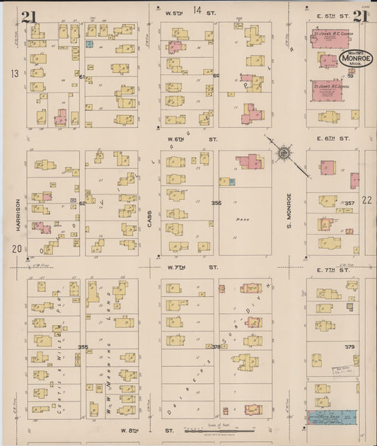 Sanborn Fire Insurance Map from Monroe, Monroe County, Michigan (1922), Sheet #0021 - Historic Sanborn Fire Insurance Map Print, vintage old map wall art, antique decor, genealogy gift, Michigan Michigan map