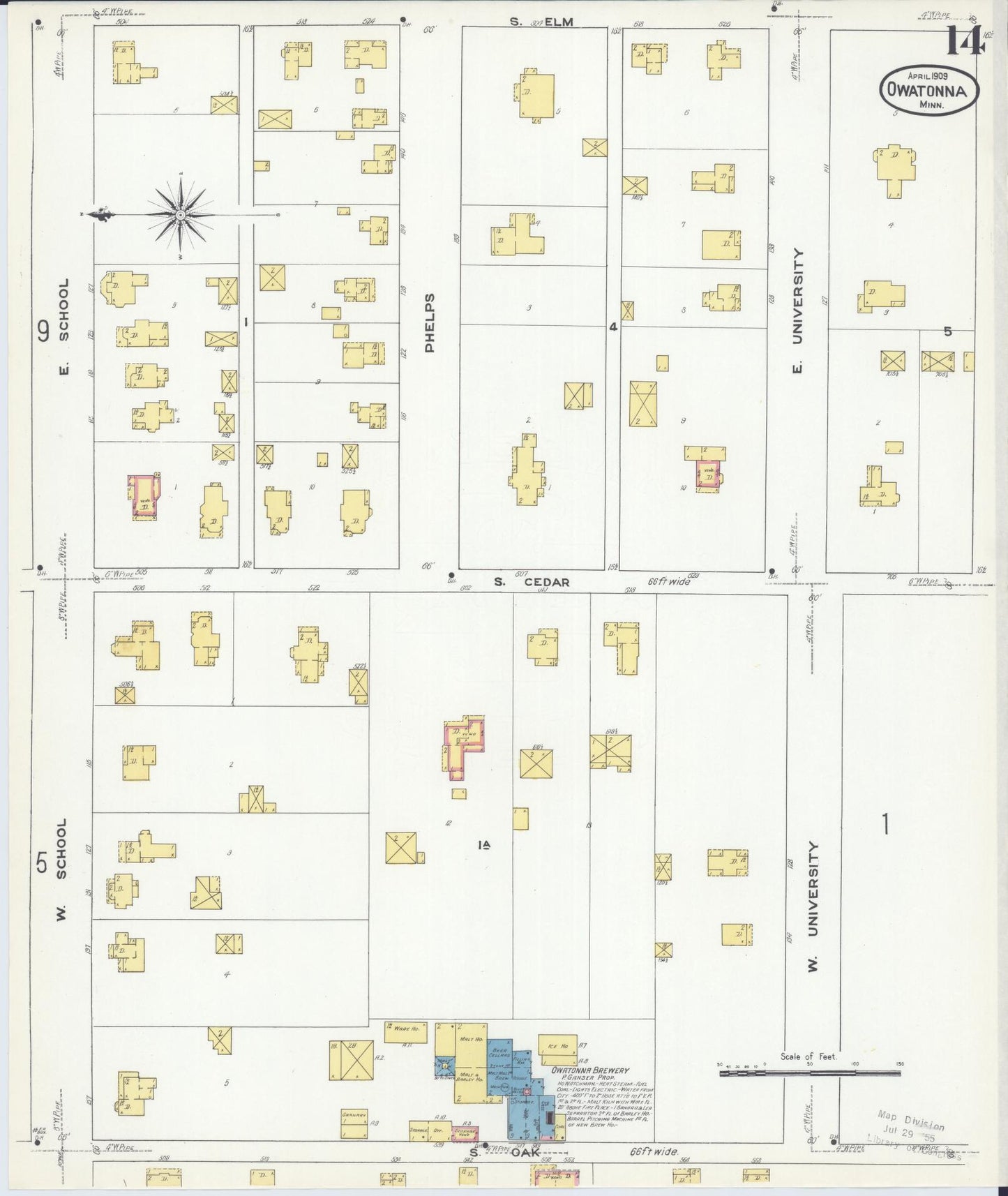Sanborn Fire Insurance Map from Owatonna, Steele County, Minnesota (1909), Sheet #0014 - Complete Map Set gallery image, historic Sanborn map, vintage wall art, Minnesota Minnesota
