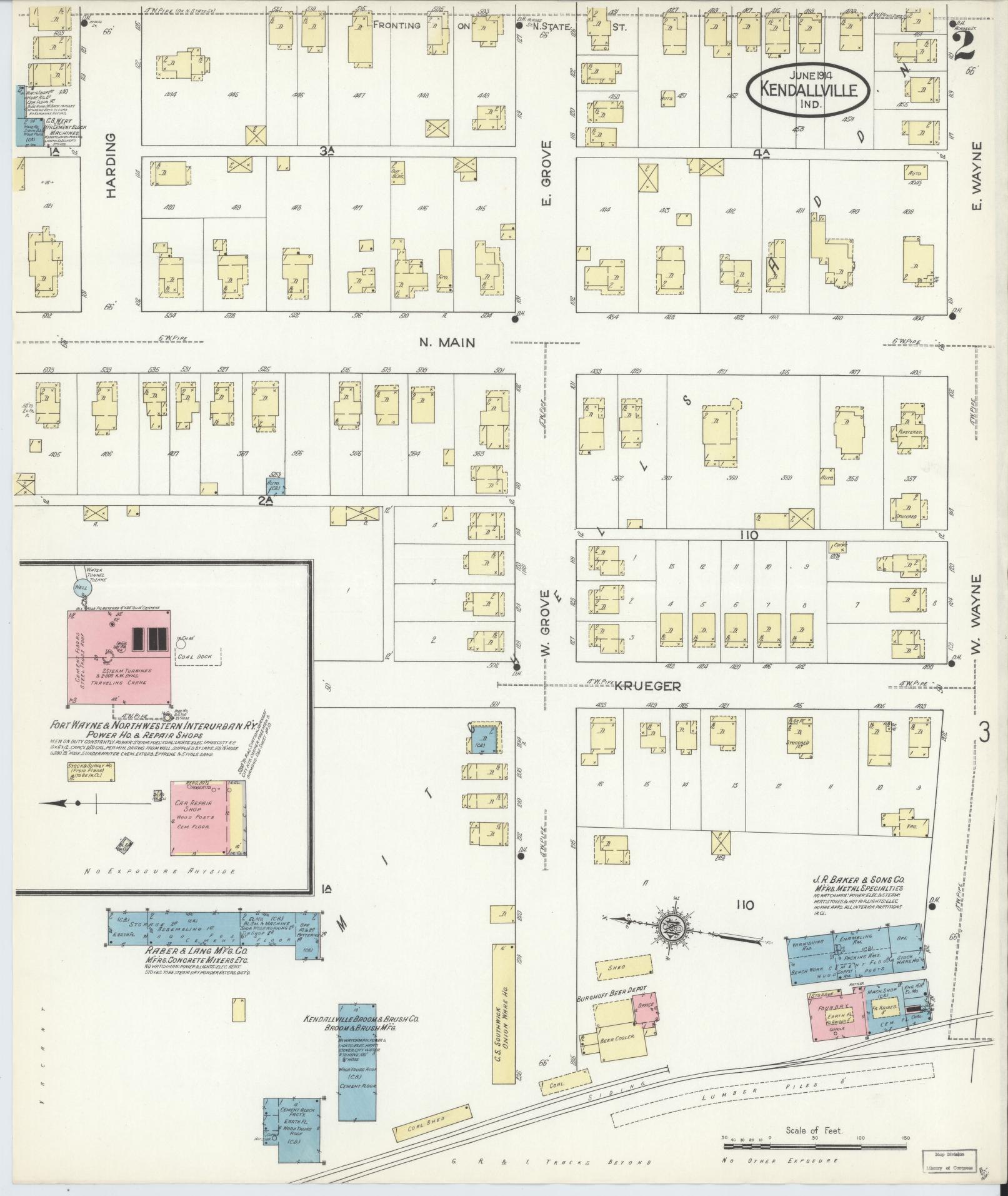 Sanborn Fire Insurance Map from Kendallville, Noble County, Indiana (1914), Sheet #0002 - Complete Map Set gallery image, historic Sanborn map, vintage wall art, Indiana Indiana