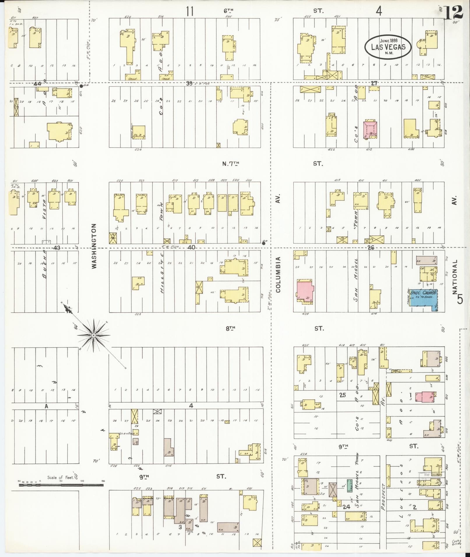 Sanborn Fire Insurance Map from Las Vegas, San Miguel County, New Mexico (1898), Sheet #0012 - Historic Sanborn Fire Insurance Map Print, vintage old map wall art, antique decor, genealogy gift, New Mexico New Mexico map