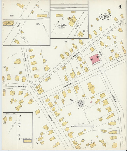 Sanborn Fire Insurance Map from Sidney, Delaware County, New York (1903), Sheet #0004 - Historic Sanborn Fire Insurance Map Print, vintage old map wall art, antique decor, genealogy gift, Sidney Delaware map