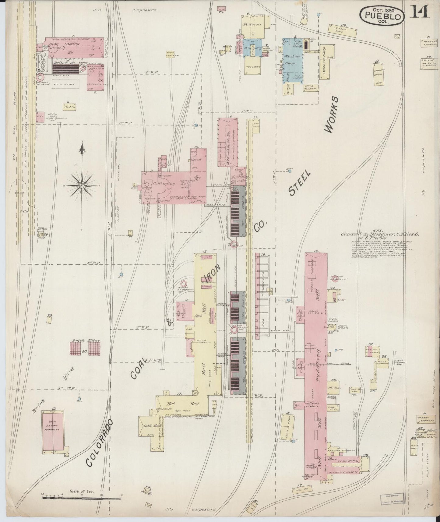 Sanborn Fire Insurance Map from Pueblo, Pueblo County, Colorado (1886), Sheet #0014 - Complete Map Set gallery image, historic Sanborn map, vintage wall art, Colorado Colorado