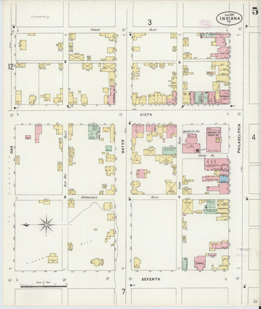 Sanborn Fire Insurance Map from Indiana, Indiana County, Pennsylvania (1888), Sheet #0005 - Historic Sanborn Fire Insurance Map Print, vintage old map wall art, antique decor, genealogy gift, Pennsylvania Pennsylvania map