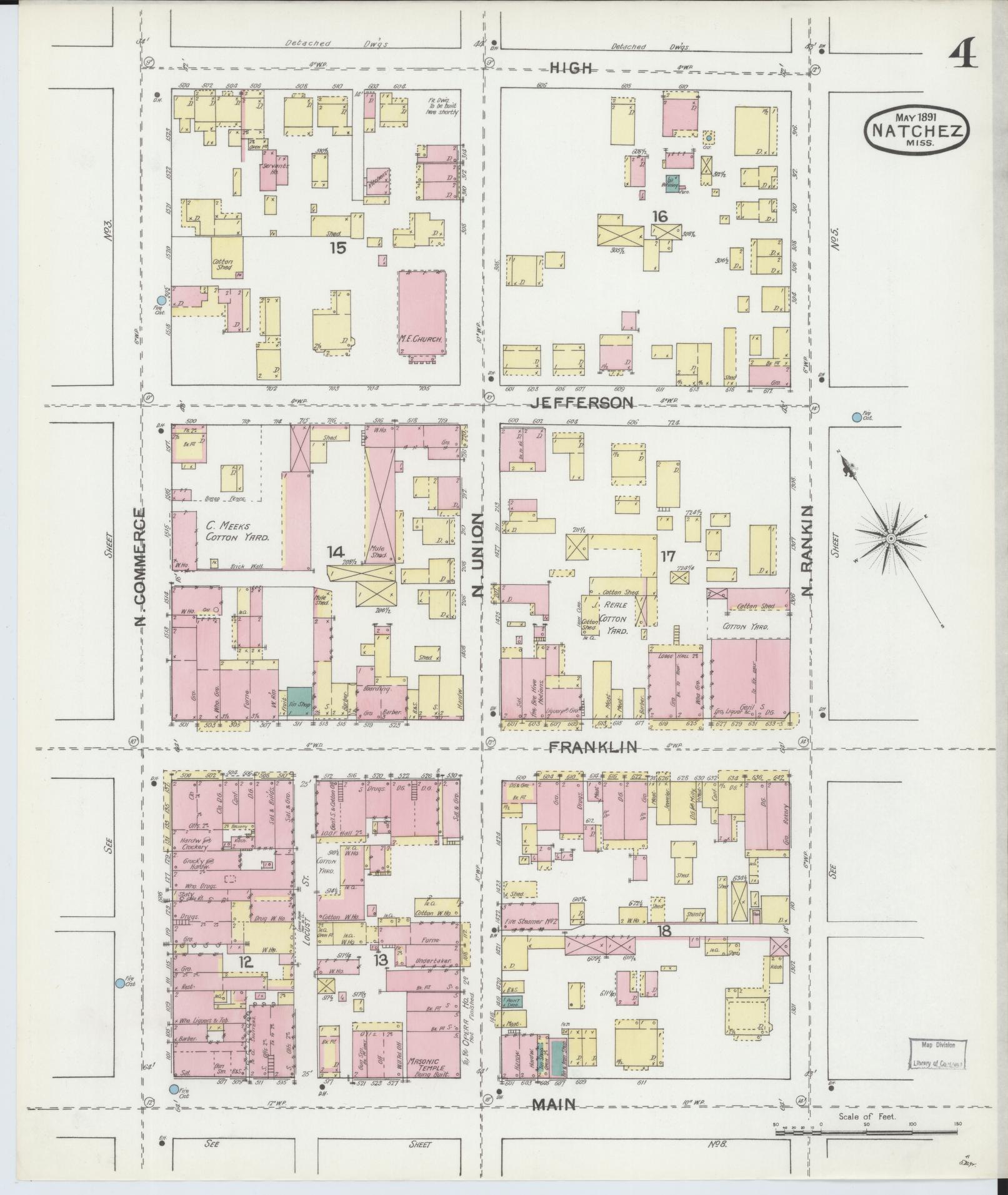 Sanborn Fire Insurance Map from Natchez, Adams County, Mississippi (1892), Sheet #0004 - Complete Map Set gallery image, historic Sanborn map, vintage wall art, Mississippi Mississippi
