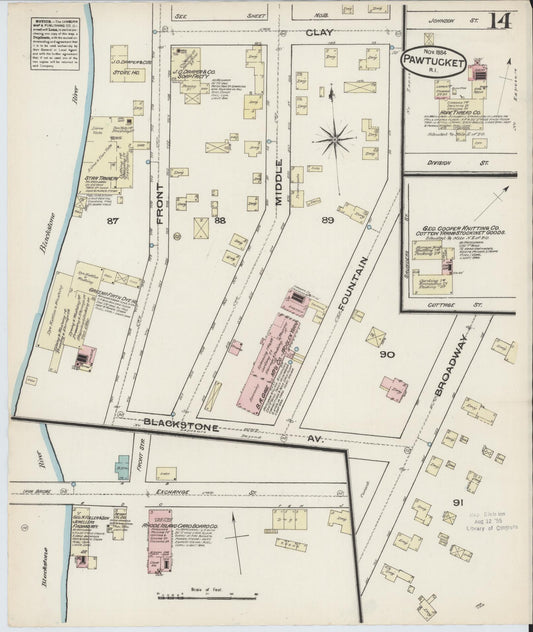 Sanborn Fire Insurance Map from Pawtucket, Providence County, Rhode Island (1884), Sheet #0014 - Historic Sanborn Fire Insurance Map Print, vintage old map wall art, antique decor, genealogy gift, Rhode Island Rhode Island map