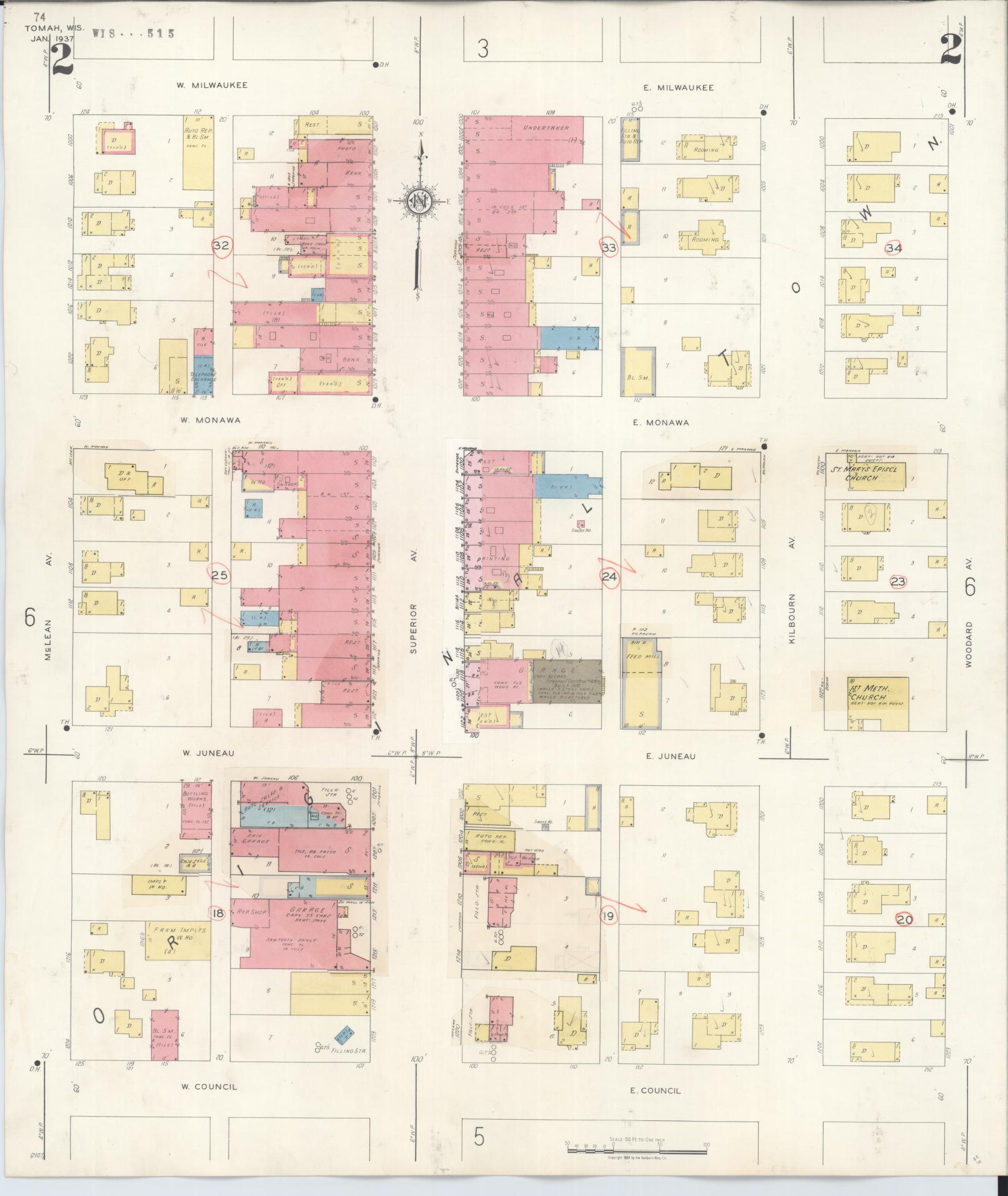 Sanborn Fire Insurance Map from Tomah, Monroe County, Wisconsin (1944), Sheet #0002 - Complete Map Set gallery image, historic Sanborn map, vintage wall art, Wisconsin Wisconsin