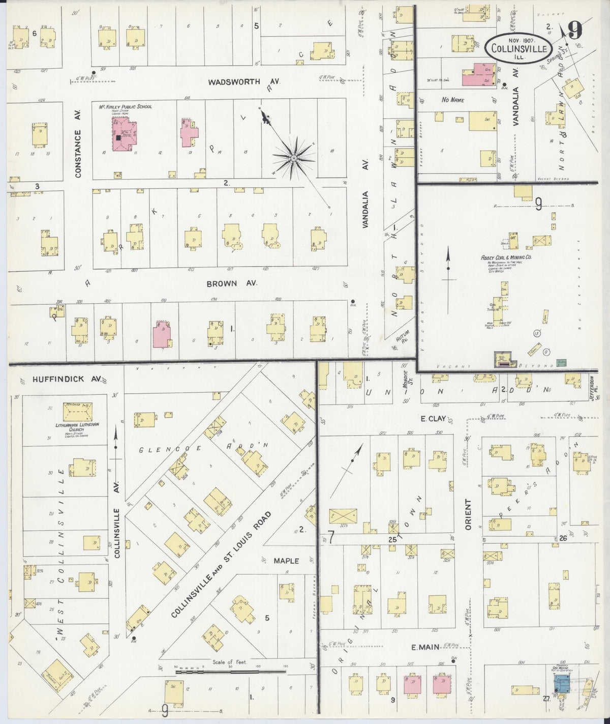 Sanborn Fire Insurance Map from Collinsville, Madison County, Illinois (1907), Sheet #0009 - Complete Map Set gallery image, historic Sanborn map, vintage wall art, Illinois Illinois