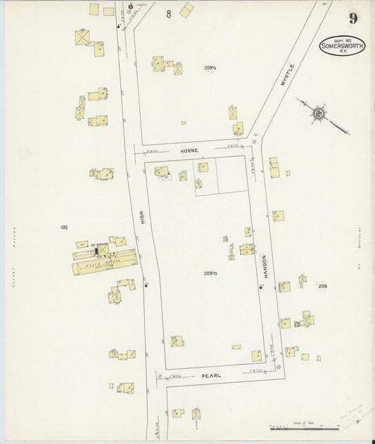 Sanborn Fire Insurance Map from Somersworth, Strafford County, New Hampshire (1912), Sheet #0009 - Historic Sanborn Fire Insurance Map Print, vintage old map wall art, antique decor, genealogy gift, New Hampshire New Hampshire map