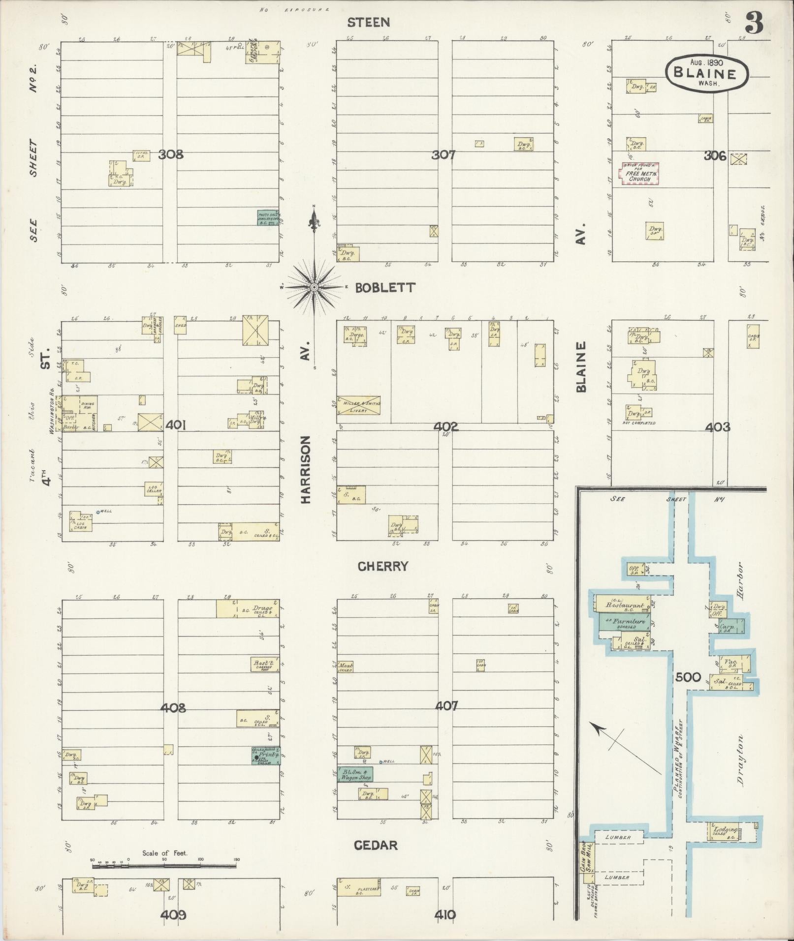 Sanborn Fire Insurance Map from Blaine, Whatcom County, Washington (1890), Sheet #0003 - Historic Sanborn Fire Insurance Map Print, vintage old map wall art, antique decor, genealogy gift, Washington Washington map