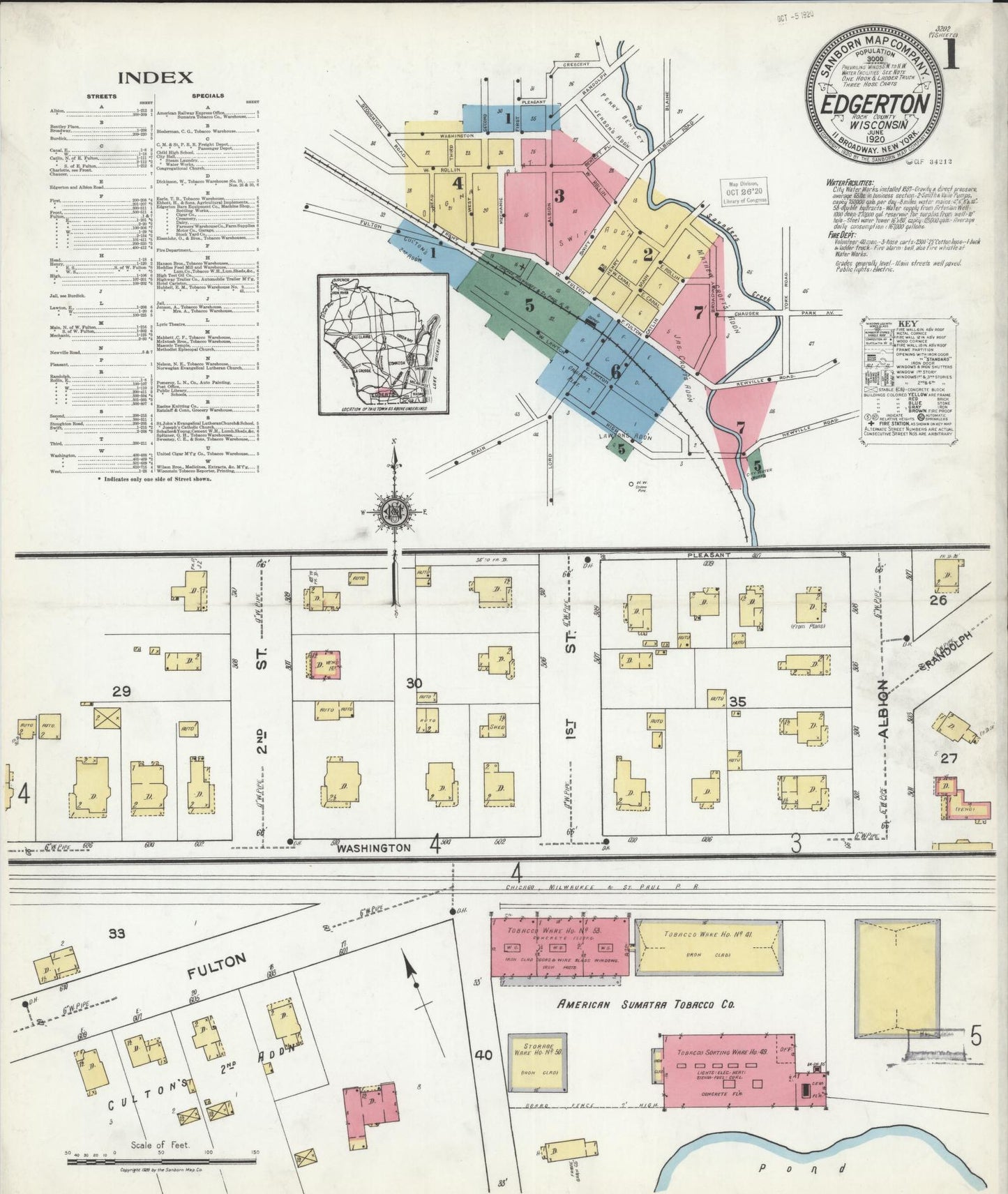 Sanborn Fire Insurance Map from Edgerton, Rock County, Wisconsin (1920), Sheet #0001 - Complete Map Set gallery image, historic Sanborn map, vintage wall art, Wisconsin Wisconsin