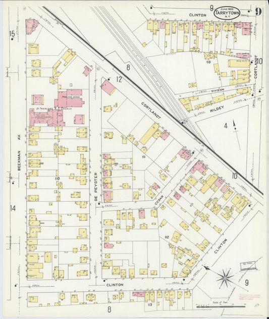 Sanborn Fire Insurance Map from Tarrytown, Westchester County, New York (1909), Sheet #0009 - Historic Sanborn Fire Insurance Map Print, vintage old map wall art, antique decor, genealogy gift, New York New York map