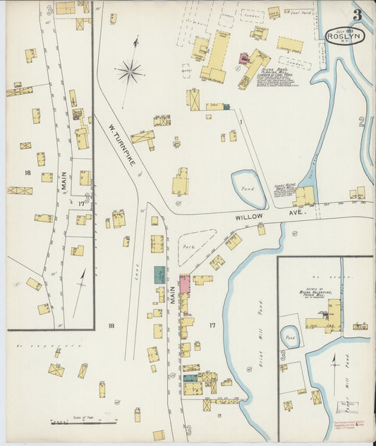 Sanborn Fire Insurance Map from Roslyn, Nassau County, New York (1893), Sheet #0003 - Historic Sanborn Fire Insurance Map Print, vintage old map wall art, antique decor, genealogy gift, New York New York map