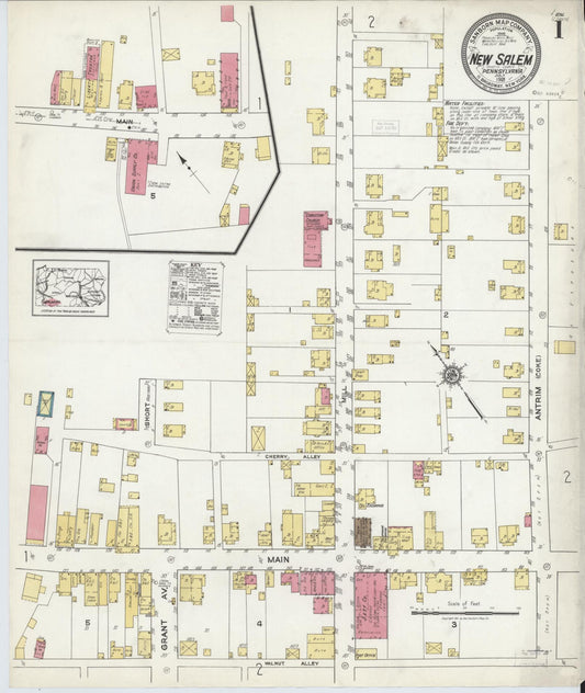 Sanborn Fire Insurance Map from New Salem, Fayette County, Pennsylvania (1921), Sheet #0001 - Historic Sanborn Fire Insurance Map Print, vintage old map wall art, antique decor, genealogy gift, Pennsylvania Pennsylvania map