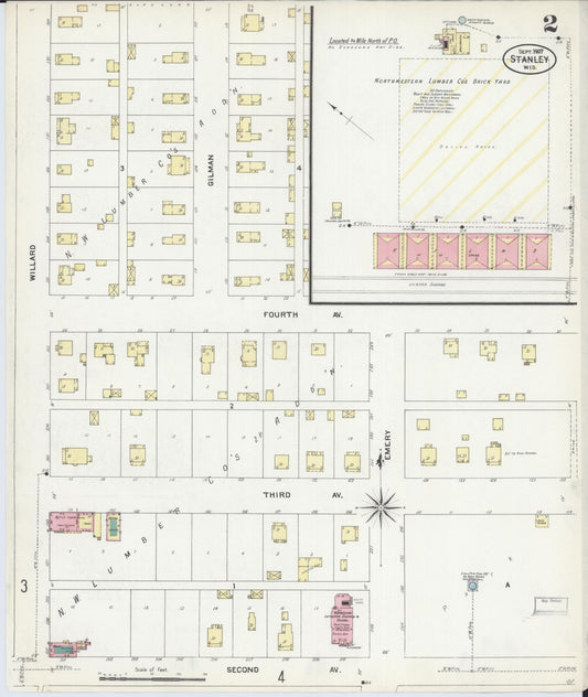 Sanborn Fire Insurance Map from Stanley, Chippewa County, Wisconsin (1907), Sheet #0002 - Historic Sanborn Fire Insurance Map Print, vintage old map wall art, antique decor, genealogy gift, Wisconsin Wisconsin map