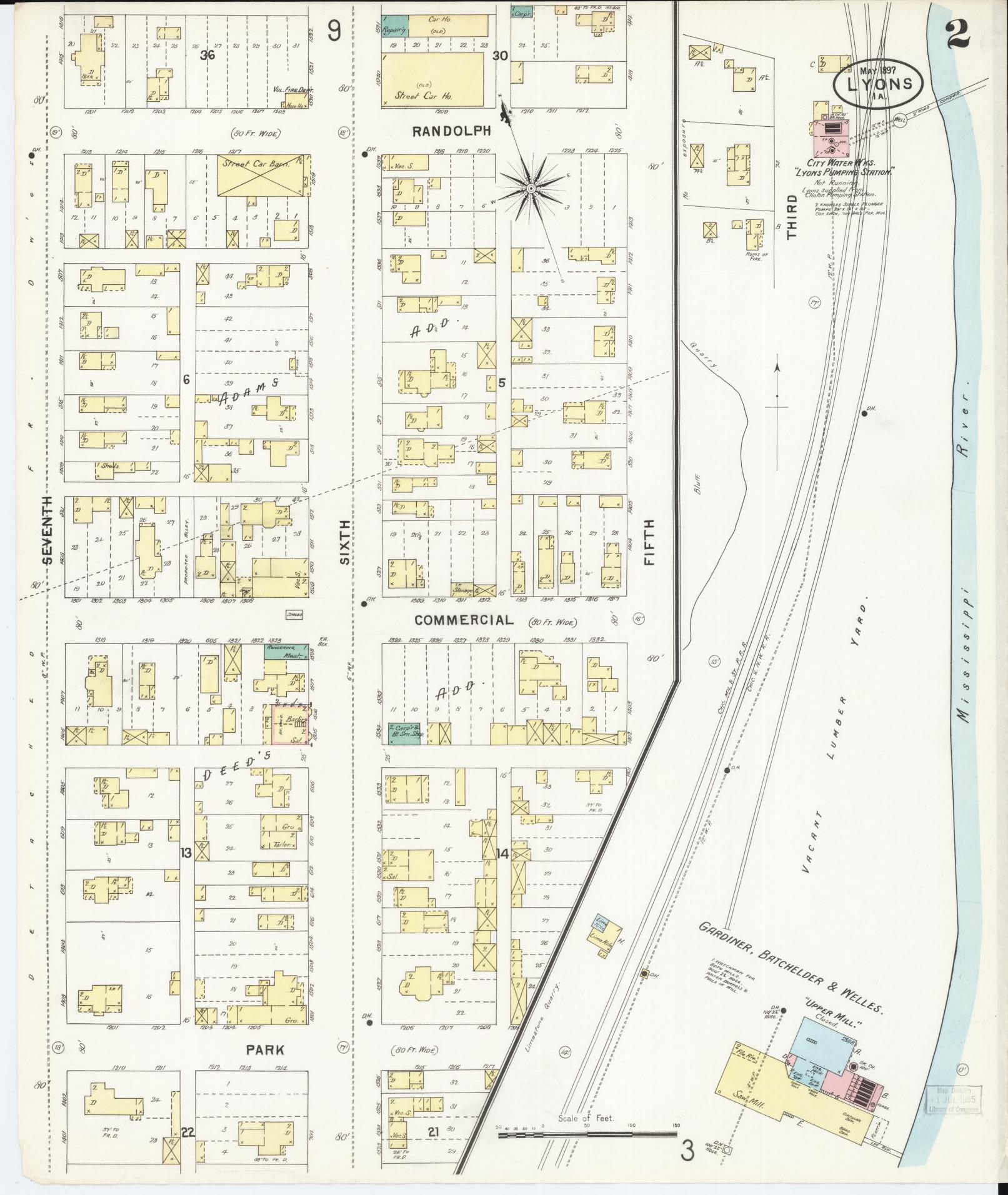 Sanborn Fire Insurance Map from Lyons, Clinton County, Iowa (1897), Sheet #0002 - Historic Sanborn Fire Insurance Map Print