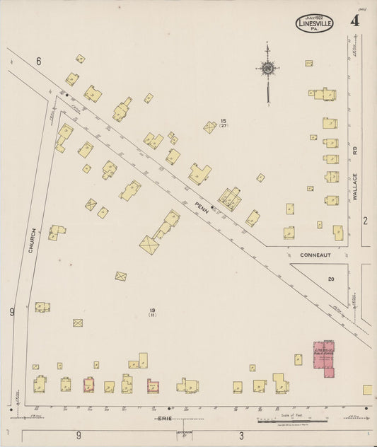 Sanborn Fire Insurance Map from Linesville, Crawford County, Pennsylvania (1922), Sheet #0004 - Historic Sanborn Fire Insurance Map Print, vintage old map wall art, antique decor, genealogy gift, Pennsylvania Pennsylvania map