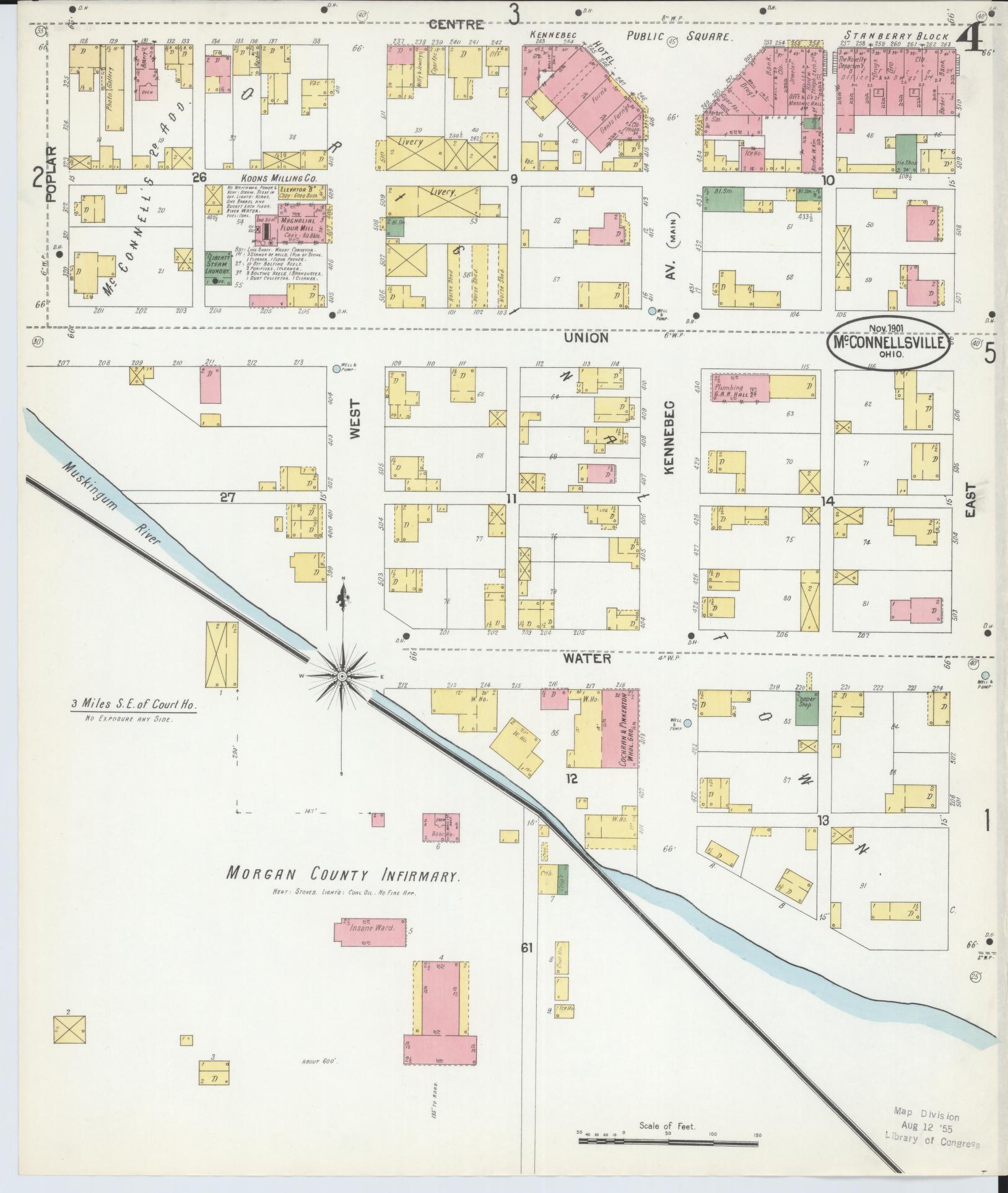 Sanborn Fire Insurance Map from McConnelsville, Morgan County, Ohio (1901), Sheet #0004 - Historic Sanborn Fire Insurance Map Print, vintage old map wall art, antique decor, genealogy gift, Ohio Ohio map