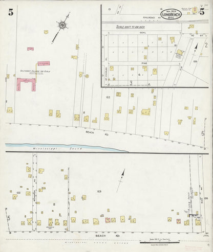 Sanborn Fire Insurance Map from Long Beach, Harrison County, Mississippi (1924), Sheet #0005 - Complete Map Set gallery image, historic Sanborn map, vintage wall art, Mississippi Mississippi