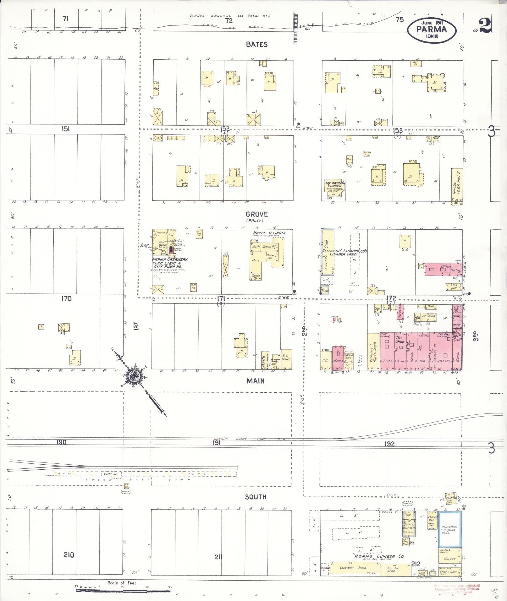 Sanborn Fire Insurance Map from Parma, Canyon County, Idaho (1911), Sheet #0002 - Complete Map Set gallery image, historic Sanborn map, vintage wall art, Idaho Idaho