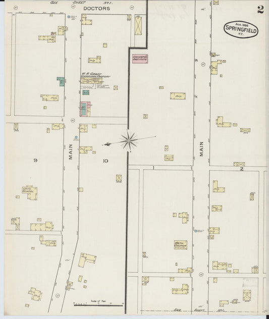 Sanborn Fire Insurance Map from Springfield, Washington County, Kentucky (1886), Sheet #0002 - Historic Sanborn Fire Insurance Map Print, vintage old map wall art, antique decor, genealogy gift, Kentucky Kentucky map