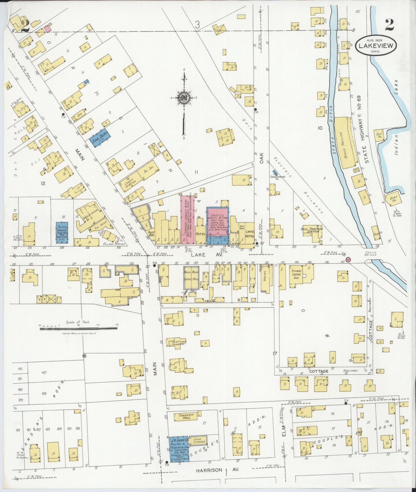 Sanborn Fire Insurance Map from Lakeview, Logan County, Ohio (1929), Sheet #0002 - Historic Sanborn Fire Insurance Map Print, vintage old map wall art, antique decor, genealogy gift, Ohio Ohio map