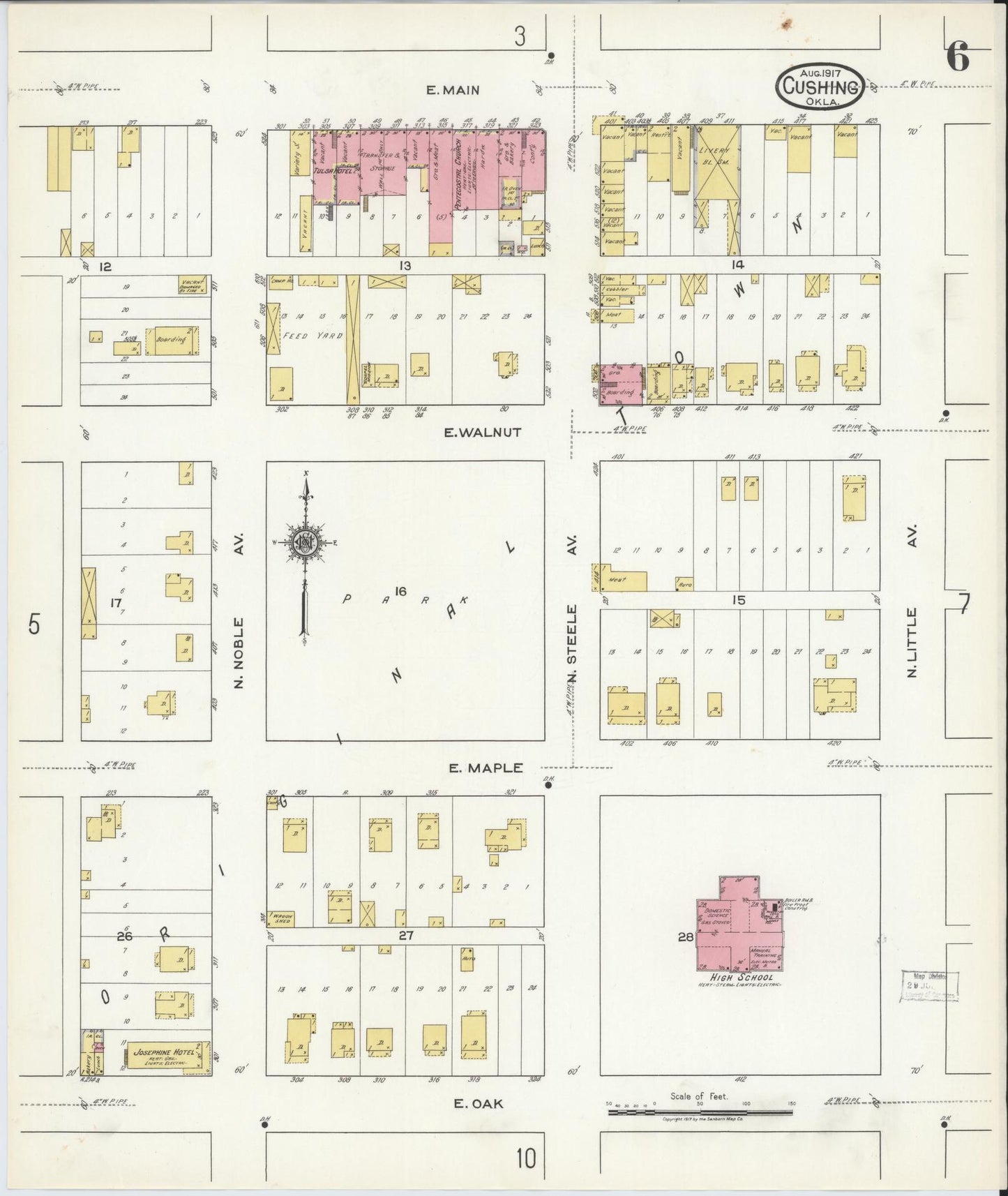 Sanborn Fire Insurance Map from Cushing, Payne County, Oklahoma (1917), Sheet #0006 - Complete Map Set gallery image, historic Sanborn map, vintage wall art, Oklahoma Oklahoma