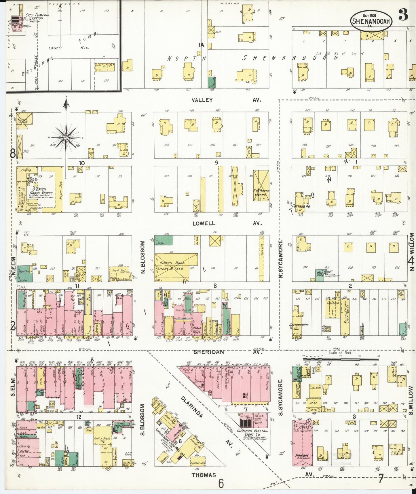 Sanborn Fire Insurance Map from Shenandoah, Page County, Iowa (1901), Sheet #0003 - Historic Sanborn Fire Insurance Map Print, vintage old map wall art