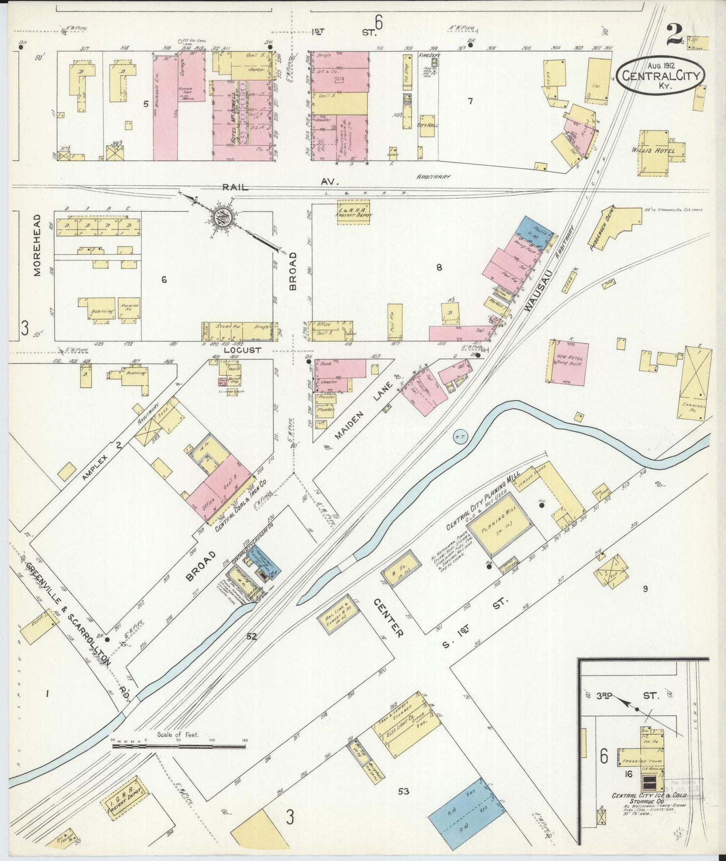 Sanborn Fire Insurance Map from Central City, Mublenberg County, Kentucky (1912), Sheet #0002 - Historic Sanborn Fire Insurance Map Print, vintage old map wall art, antique decor, genealogy gift, Kentucky Kentucky map
