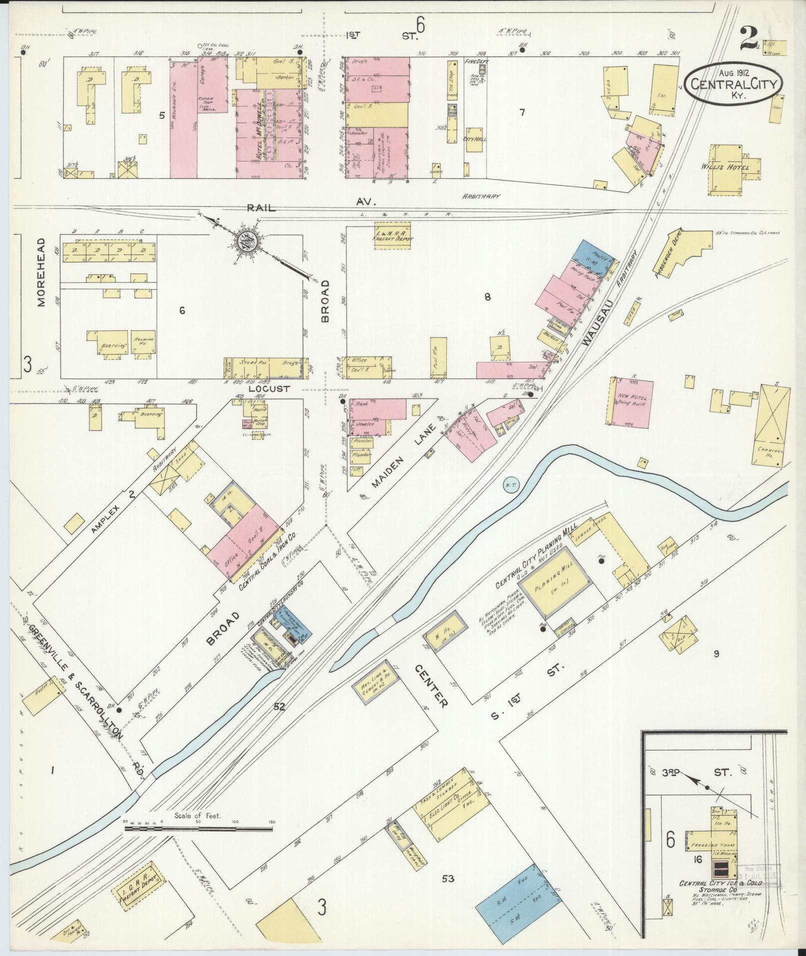 Sanborn Fire Insurance Map from Central City, Mublenberg County, Kentucky (1912), Sheet #0002 - Historic Sanborn Fire Insurance Map Print, vintage old map wall art, antique decor, genealogy gift, Kentucky Kentucky map