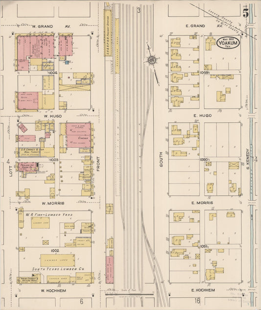 Sanborn Fire Insurance Map from Yoakum, De Witt And Lavaca Counties, Texas (1922), Sheet #0005 - Historic Sanborn Fire Insurance Map Print, vintage old map wall art, antique decor, genealogy gift, Texas Texas map