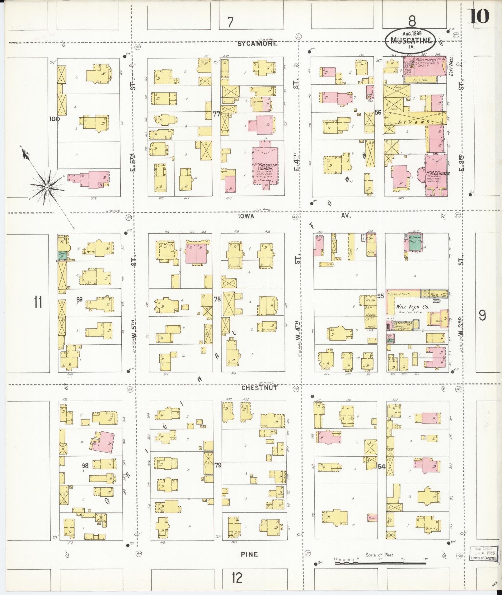 Sanborn Fire Insurance Map from Muscatine, Muscatine County, Iowa (1899), Sheet #0010 - Historic Sanborn Fire Insurance Map Print
