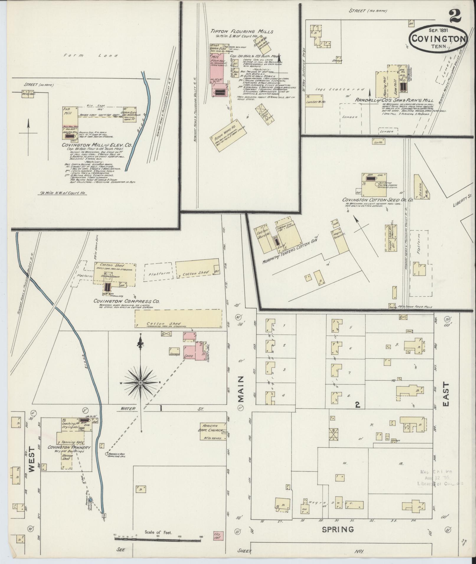 Sanborn Fire Insurance Map from Covington, Tipton County, Tennessee (1891), Sheet #0002 - Historic Sanborn Fire Insurance Map Print, vintage old map wall art, antique decor, genealogy gift, Tennessee Tennessee map