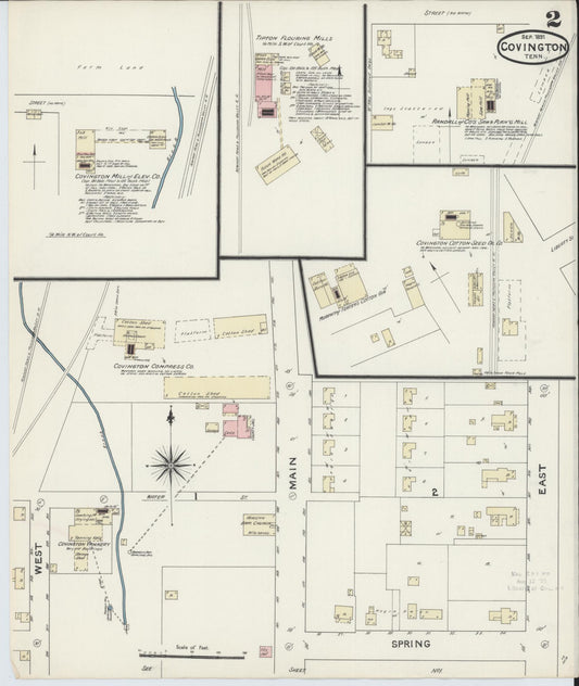 Sanborn Fire Insurance Map from Covington, Tipton County, Tennessee (1891), Sheet #0002 - Historic Sanborn Fire Insurance Map Print, vintage old map wall art, antique decor, genealogy gift, Tennessee Tennessee map