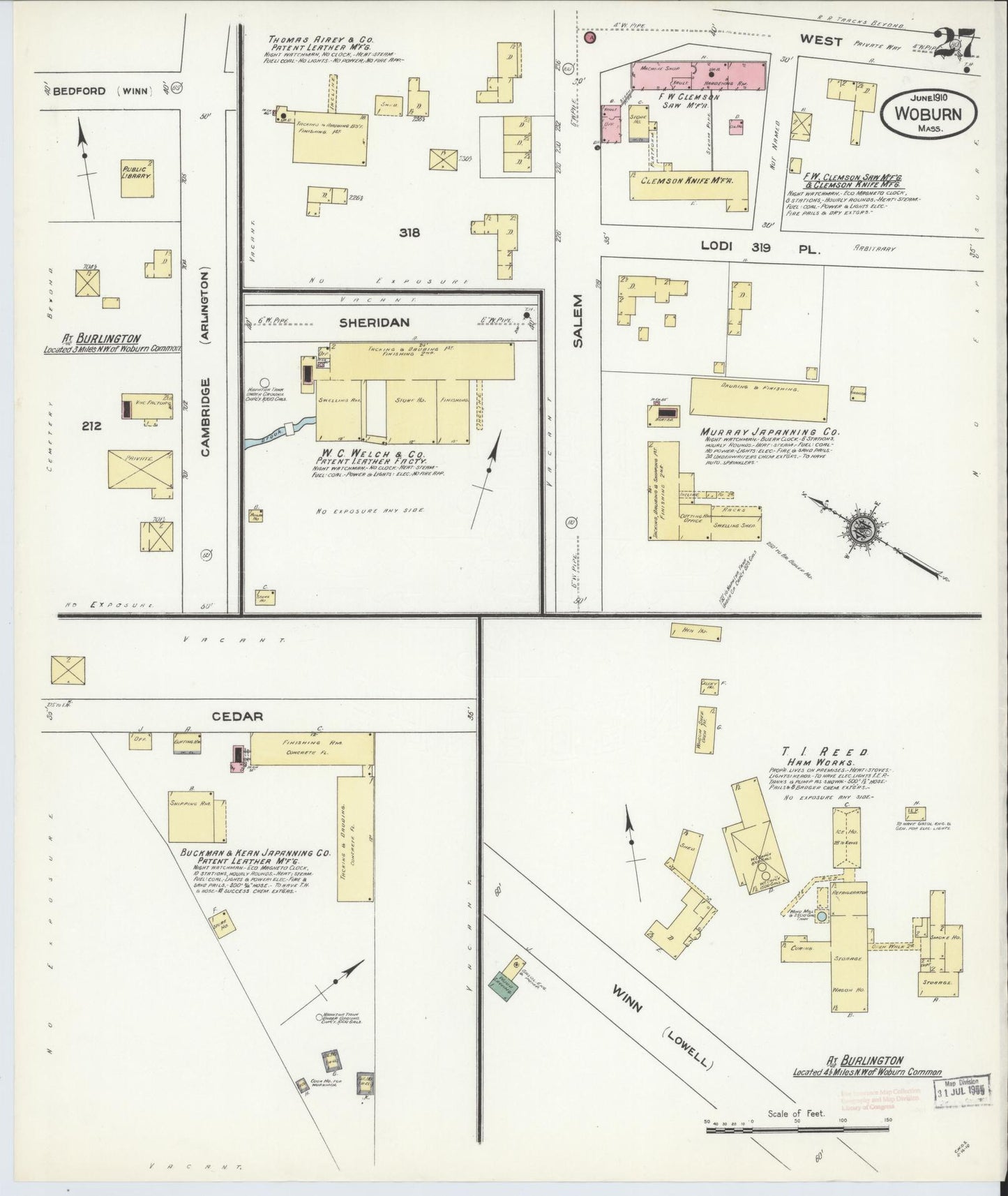 Sanborn Fire Insurance Map from Woburn, Middlesex County, Massachusetts (1910), Sheet #0027 - Complete Map Set gallery image, historic Sanborn map, vintage wall art, Massachusetts Massachusetts