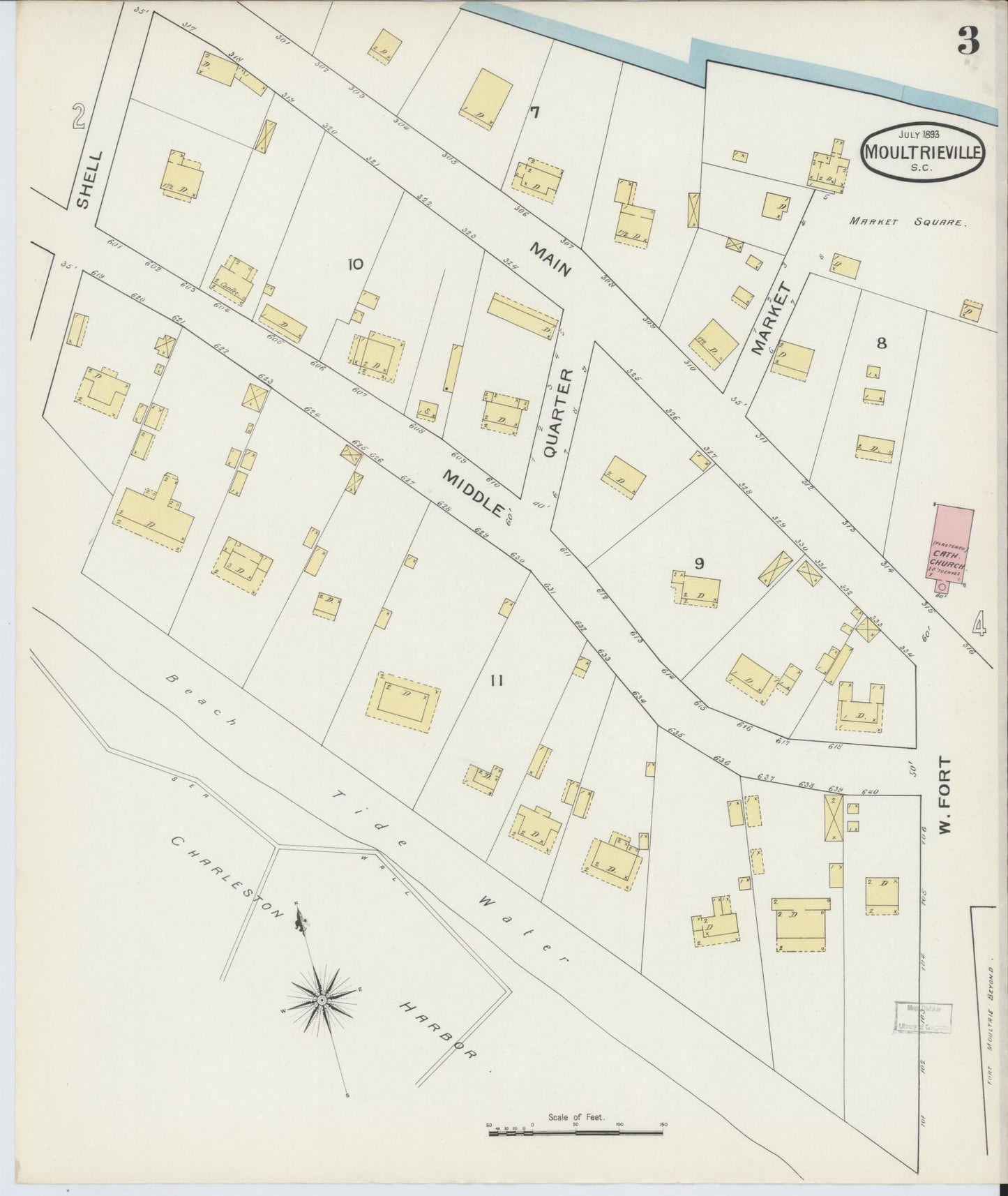 Sanborn Fire Insurance Map from Moultrieville, Charleston County, South Carolina (1893), Sheet #0003 - Complete Map Set gallery image, historic Sanborn map, vintage wall art, South Carolina South Carolina