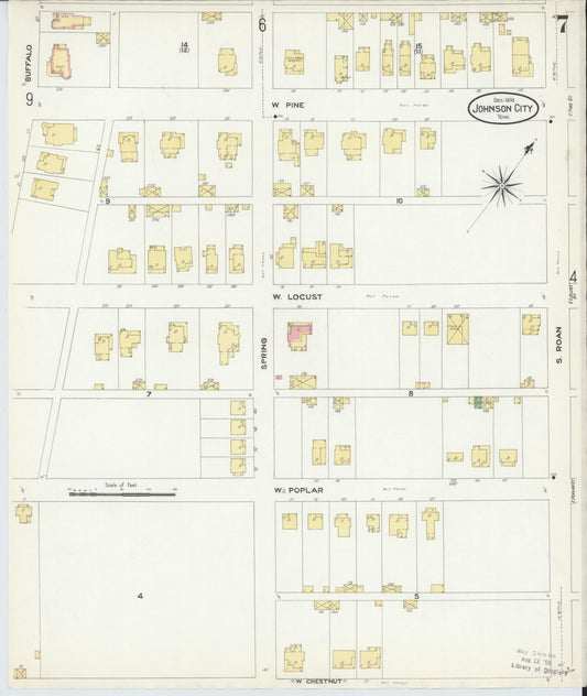 Sanborn Fire Insurance Map from Johnson City, Washington County, Tennessee (1908), Sheet #0007 - Historic Sanborn Fire Insurance Map Print, vintage old map wall art, antique decor, genealogy gift, Tennessee Tennessee map