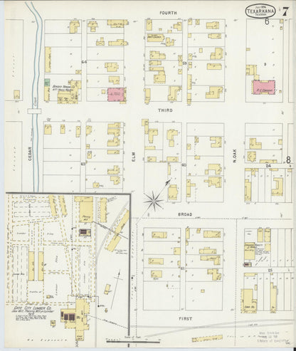 Sanborn Fire Insurance Map from Texarkana, Bowie County, Texas (1896), Sheet #0007 - Complete Map Set gallery image, historic Sanborn map, vintage wall art, Texas Texas