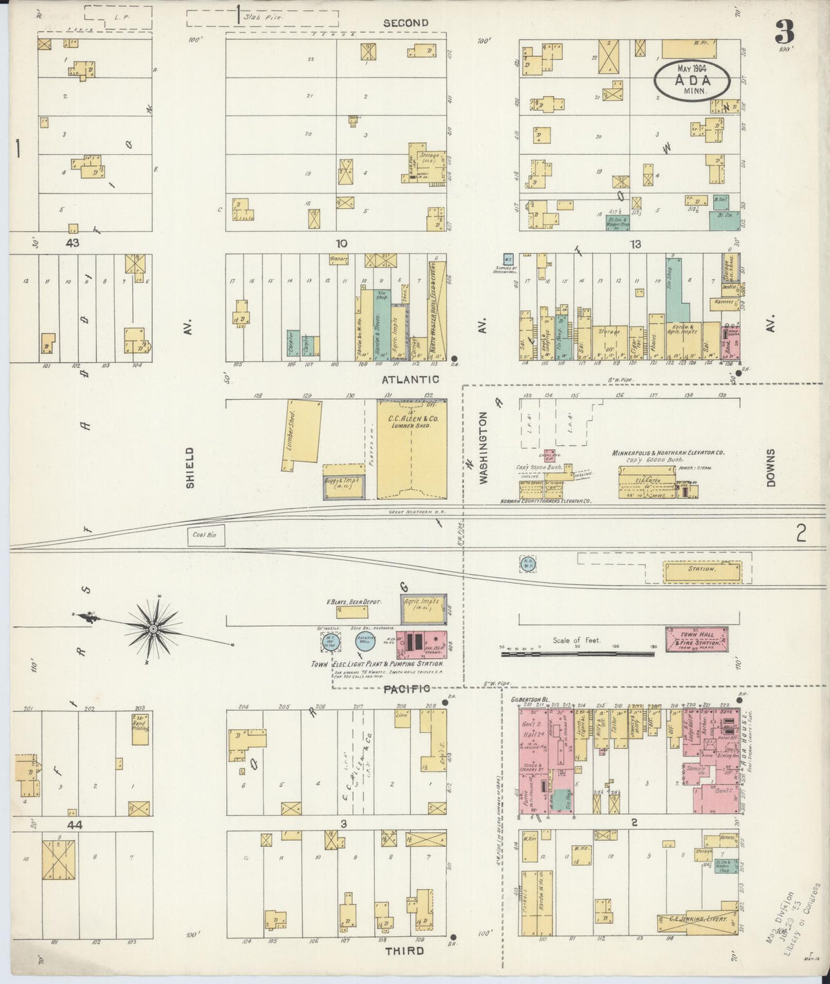 Sanborn Fire Insurance Map from Ada, Norman County, Minnesota (1904), Sheet #0003 - Historic Sanborn Fire Insurance Map Print, vintage old map wall art, antique decor, genealogy gift, Minnesota Minnesota map
